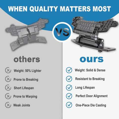 Comparison image highlighting Heavy Duty Washer Door Hinge Replacement For Whirlpool Kenmore Maytag Amana Tough Build features.