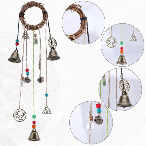 108 Piece DIY Witch Bell Kit For Protection And Home Decor with boho wreath, metal bells, and wishing bottle ornaments.