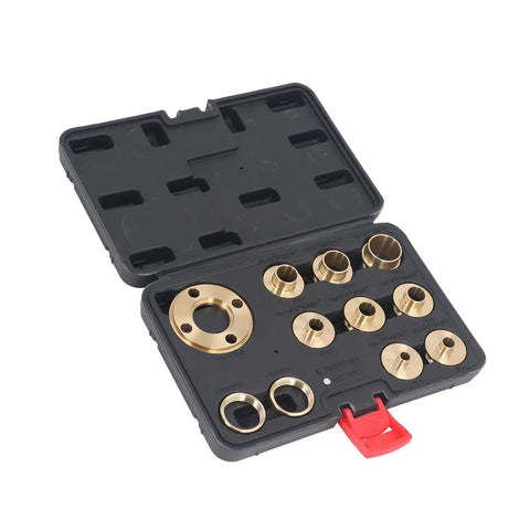 Top Shelf Brass Router Template Guide Bushing Kit Featuring Slick Adjustments And Rock Solid Locking Nuts for precise routing.