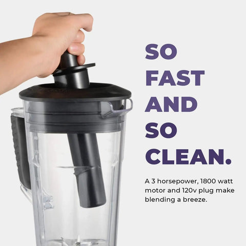 Hand holding the lid of Beast Pro Grade Countertop Blender With 3 HP 1800W Motor 64 Oz Jar Stainless Steel Blades