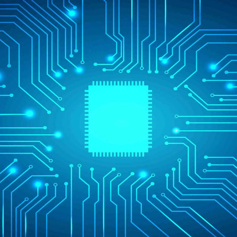 Illustration of a microchip on a circuit board representing Industrial Stepper Motor Module For Precision Motion Control In Automation Tasks