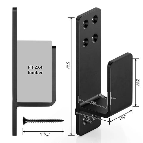 Tough As Nails Door Barricade Brackets Heavy Duty 4 Pack Black Carbon Steel Reinforcement Kit for Entry Door Security dimensions and fitting for 2x4 lumber.