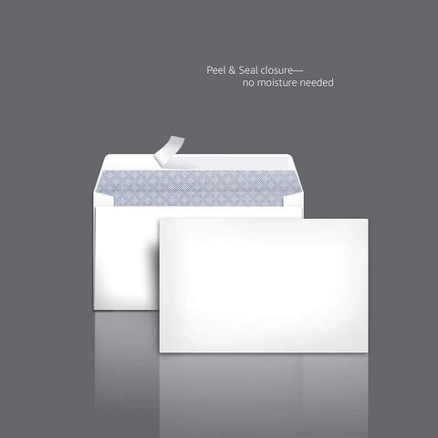 Hella Secure Size Six Self Seal Mailing Envelopes For Dropping Off Invoices And Confidential Bills No Sweat Peel Closure White Woven Paper 300 Pack showing peel seal closure.
