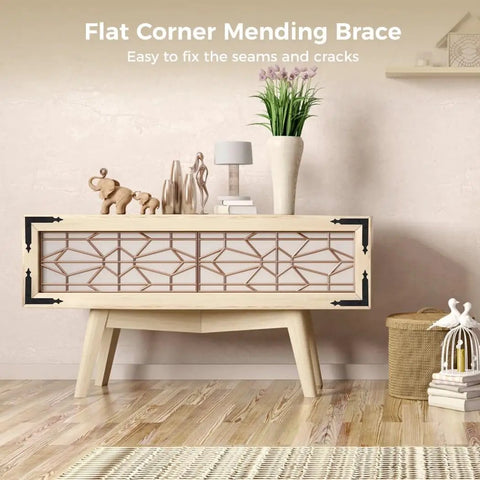 Living room with sideboard reinforced by 8 Pcs Flat Corner Braces For 5 Inch L Shape Right Angle Brackets With 32 Screws For Wooden Frames Beds Tables Cabinets Chairs Windows Home DIY Furniture Repair And Frame Joining Support