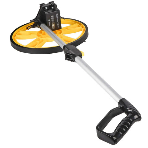 Badafaci Rolling Measuring Wheel, Foldable Handle with yellow wheel and ergonomic grip for precise distance measurement.
