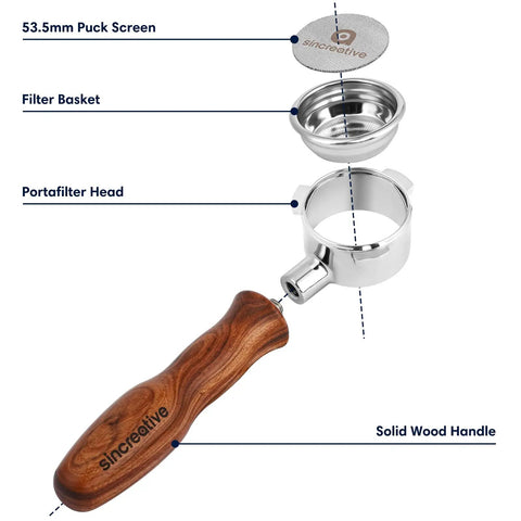 Bottomless 54mm Espresso Portafilter With 3 Ears And Puck Screen, Comes With Filter Basket, Built For Pro Level Home Baristas