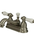 Solid Brass 4 Inch Centerset Bathroom Faucet in Brushed Nickel with Drip Free Ceramic Disc, Deck Mount 3 Hole Install