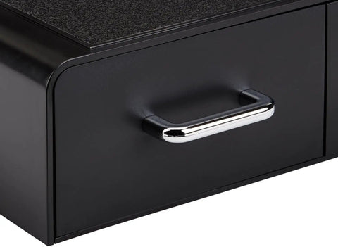 Close-up of a drawer handle on black finish 3 Drawer K Cup Coffee Pod Storage Drawer Holds 36 Pods, Durable Countertop Organizer.
