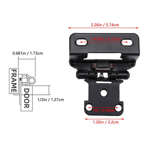Spring Self Closing Cabinet Hinge For 1/2 Inch Overlay Framed Cabinets Matte Black Steel With Screws Quiet Close Durable Self Closing Action