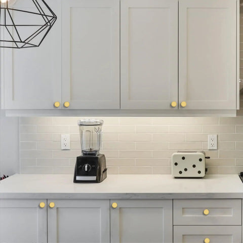 White kitchen cabinets with Six Pack Brushed Gold Cabinet Knobs And Pulls Set For Kitchen Cabinets And Dresser Drawers Heavy Duty Solid Metal
