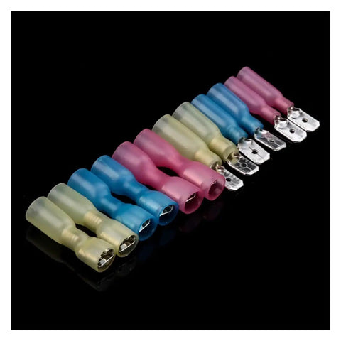 Check Out This Awesome 100Pc Set Of Quick Spade Heat Shrink Connectors With Durable Insulated Terminals In Hot Red Yellow And Blue Colors For Easy Crimping On Any Electrical Wire Job Today. Assorted heat shrink spade connectors, insulated, crimp-on