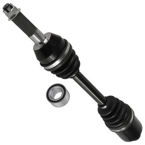Heavy Duty Rear CV Axle Shaft With Integrated Wheel Bearing For Polaris Sportsman ATV, black metal shaft and bearing.