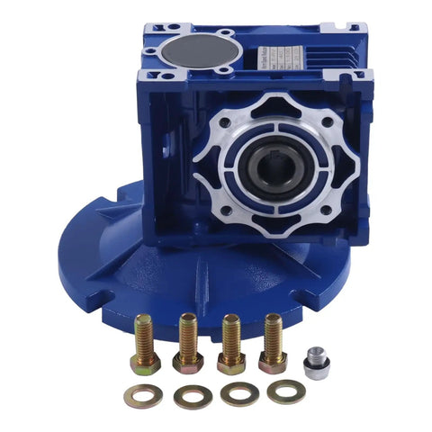 MRV040 Worm Gear Speed Reducer 100 To 1 Ratio With 56C Mounting Flange Hollow Shaft 0.15 HP Input At 1750 RPM shown with bolts