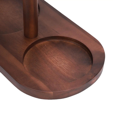 Solid Wood Pour Over Coffee Station With Elevated Stand For Smooth Hand Drip Brews Hella Stable Barista Rack close-up of polished wood base