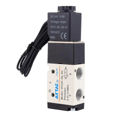 Pro Grade DC 24V Solenoid Valve 3/2 Way Normally Closed 3/8 Inch PT Ports Aluminum Body