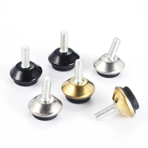 20Pcs Adjustable Furniture Leveler Feet With M6 Threads For Tables Chairs And Cabinets, various metal finishes, angled view