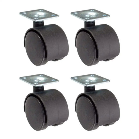 Top Shelf Heavy Duty Swivel Caster Wheels Four Pack Black Nylon Rollers with steel plate base for smooth gliding.