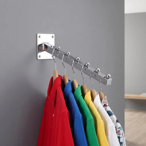 Waterfall Hooks For Slatwall Wall Mounted Clothes Hanger Rack With 6 Ball Bearings illustrating multi-tier clothes hanging organizer