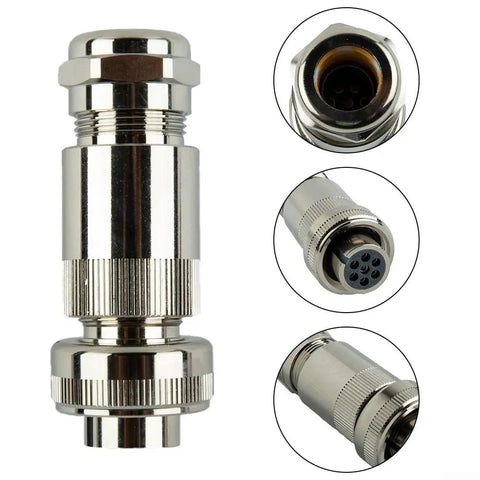One Piece Seven Pin IP67 Sealed Proportional Valve Connector Rock Solid Build For Parker Rexroth Hydraulics Made Tough For The Daily Grind Work Now, detailed view of metal connector showing pin slots.