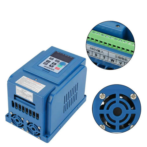 Heavy Duty 4KW 380V 12A Variable Frequency Drive Inverter VFD Speed Controller For 3 Phase Motors With Wide Speed Range, Anti Trip Protection, Reliable Performance, Industrial Grade Motor Controller, blue