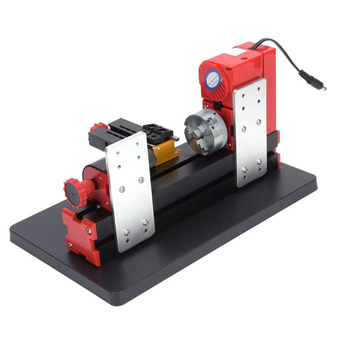 Hilitand Mini Motorized Lathe Machine 20000Rpm 24W for DIY metal wood turning with precision tooling setup on a black base.