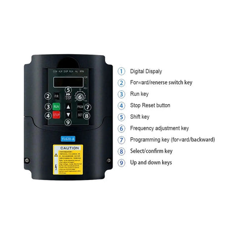 Beast CNC Spindle Speed Controller VFD 1.5KW 2.2KW 110-220V 0-600Hz 3 Phase Inverter YL620 A H For Precise Motor Tuning And Smooth Pro Machining Performance front panel with digital display and control keys