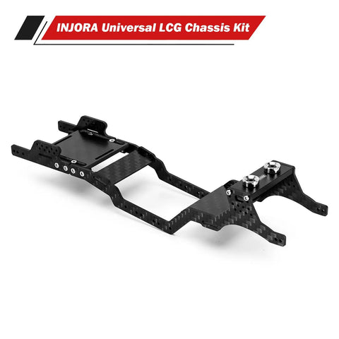 Universal Carbon Fiber LCG Chassis Kit for 1/24 Axial SCX24 Upgrade Your Rig With Adjustable Wheelbase Magnetic Body Mount and 8 Degree Skid Plate Fits C10 Wrangler Bronco Deadbolt Gladiator Power Wagon Not for GX470 shown in black.