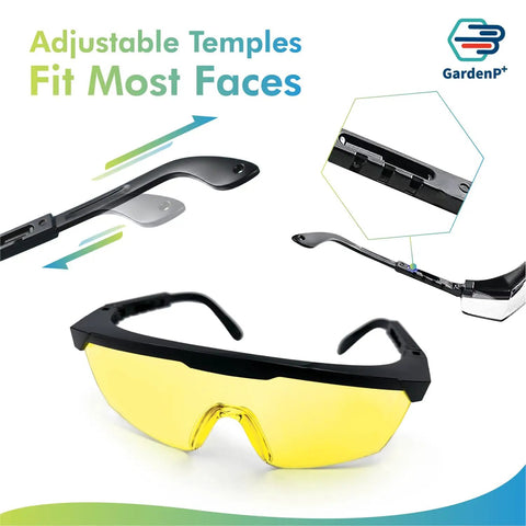 Hardcore UV Protective Safety Glasses With Snug Yellow Tint Anti Fog And Anti Glare Shield Wraparound Polycarbonate Lens with adjustable temples.