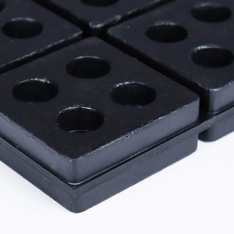 Close-up of Heavy Duty 4 By 4 Inch Three Quarters Inch Thick Waffle Vibration Isolation Pads Set Of Four for HVAC systems and machinery