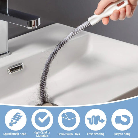 Heavy Duty Drain Cleaning Brush To Kick Stubborn Clogs To The Curb Flexible Pipe Snake Tool being used in a kitchen sink.