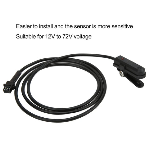 Split Installation Design Pedal Assist Sensor For E Bike Right Crank Installation PAS Sensor With Magnetic Disk And Ordinary Connector For 12V To 72V Pedal Assist Systems, with visible black cable and connector
