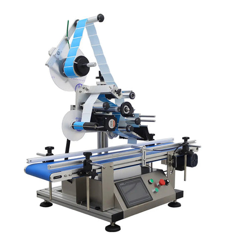 Automatic Flat Labeling Machine With Conveyor Belt For Plates And Shop Merch Smart Sensor Desktop Label Applicator 110V Heavy Duty setup