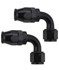 6AN PTFE Hose End Fitting, 90 degree black swivel fittings for PTFE fuel hose only, 6061 T6 aluminum, 2 piece set
