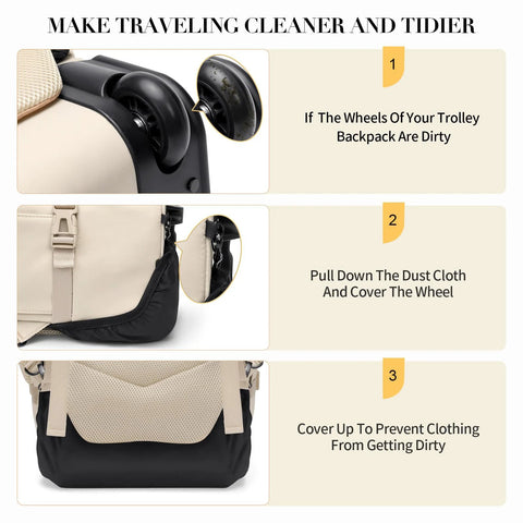 Rolling laptop backpack for travel with wheel cover instructions