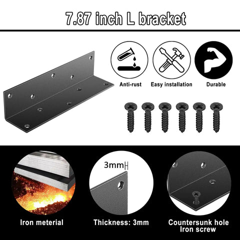Heavy Duty 8 Inch L Brackets Black Corner Brace Metal Joint With Screws for furniture support and assembly.
