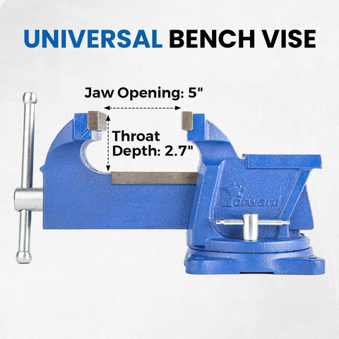 Blue Beefy 6 Inch Bench Vise With Swivel Base And Anvil, Ductile Iron Construction, 5 Inch Jaw Opening, 2.7 Inch Throat Depth