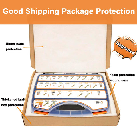 1004 Piece Beefy Grade 8 Nuts And Bolts Kit With SAE Sizes packaging and foam protection in box