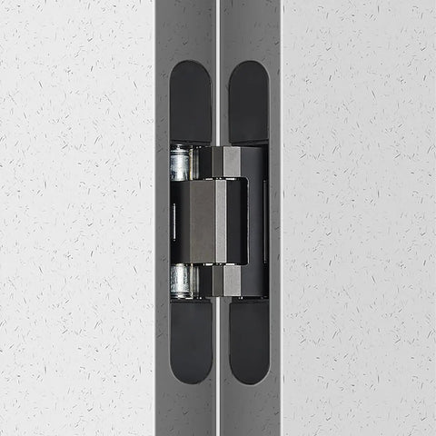 Close-up of Three Pack Heavy Duty Solid Brass Invisible Hydraulic Door Hinges that Soft Close Like Butter installed in a door.