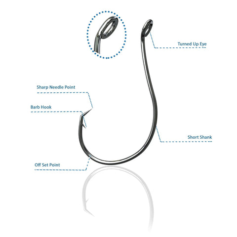 Detailed view of circle octopus hook with annotations from Beginner Fishing Tackle Kit 80 Pcs With Hooks Bobbers Sinkers Circle Octopus Hooks Starter Set
