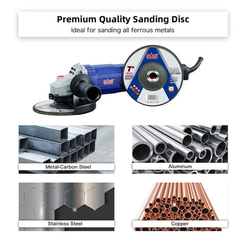 Pro Level 10 Pack 40 Grit Flap Discs For Angle Grinders, 7 X 7/8 Inch Type 29 Aluminum Oxide Grinding Wheels, Heavy Duty Metal Shaping And Mill Scale Killing Essentials with sanding disc and metal types.