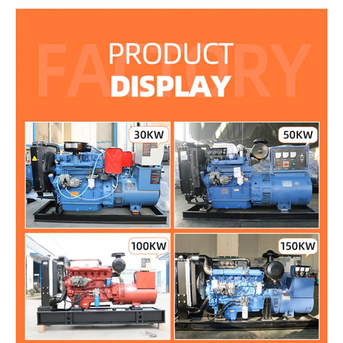 Beefed Up Portable Heavy Duty Generator Set For High Power Silent Operation And Reliable Backup Power For Factory Home Outdoor Jobs And Industrial Use With A Stable Electric System; 30KW, 50KW, 100KW, 150KW models displayed.