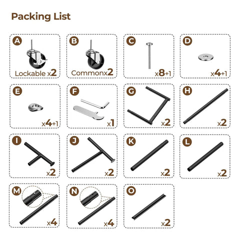 Packing list for Heavy Duty Rolling Clothes Rack With Double Hanging Bars And Smooth Glide Casters Portable Black Garment Stand.