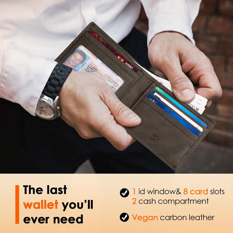 Mens Slim Leather Bifold Wallet With RFID Blocking Minimalist Front Pocket Design Gift Box Included Lifetime Quality Guarantee Durable Card Slots Everyday Carry