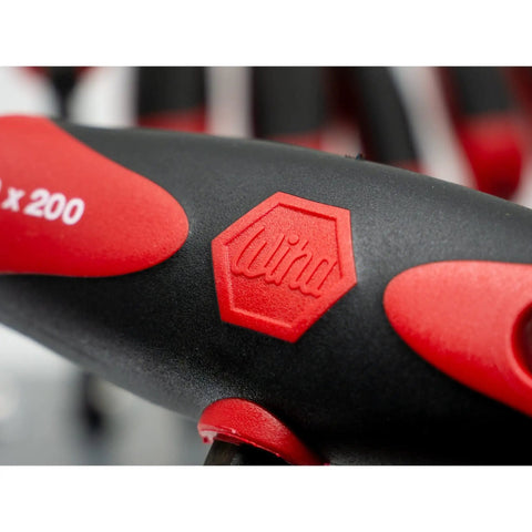 Close-up of Metric T Handle Set With Soft Grip Ball End Hex Tools Eight Piece ergonomic handle, showcasing red detail.