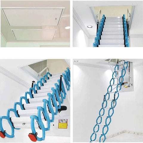 Built Tough Electric Attic Ladder With Heavy Duty Carbon Steel Frame And Retractable Folding Loft Stairs showing retractable steps.