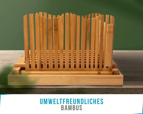 No Mess Bamboo Bread Slicer For Homemade Loaves Adjustable Foldable Bread Cutter With Crumble Tray Compact Cutting Board For Even Thin Or Thick Slices Eco Friendly Kitchen Gadget front view
