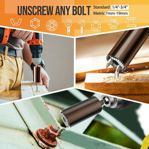 Ultimate Universal Socket Set With Power Drill Adapter Gift For Men Who Have Everything and Handy Grip Tool Kit in use