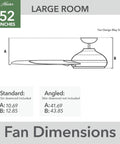 Diagram of 52 Inch Damp Rated Ceiling Fan With Reversible Blades Three Blades Matte Black No Light For Patio Porch Garage showing dimensions
