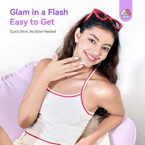 Woman showcasing manicure with Hema-Free Poly Gel Nail Kit With 4 Colors Natural Clear Polygel For Nails, Quick Dry