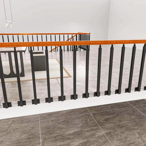 Rock Solid Adjustable 270 Degree Black Wrought Iron Railing Posts Side Mount Bracket 33.5 Inch Tall Pack Of 10 Rust Resistant Safety Spindles Stair Guard Deck Railing Kit Hardware Included in modern interior setting.